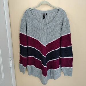 Zoe+Phoebe gray burgundy blue Chevron knit pullover sweater 3X Weekend Relax